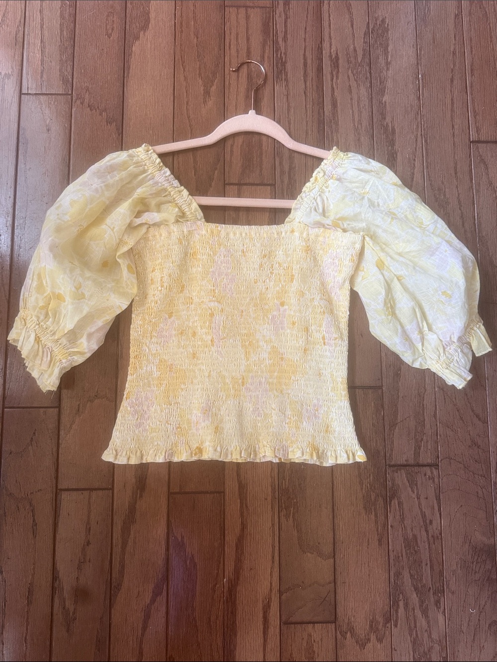 Billabong Yellow Puff-Sleeve Smocked Crop Top